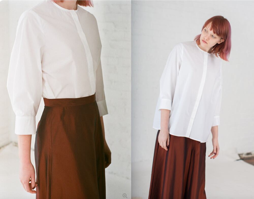 Samuji Sina White Button-Down Blouse Shirt Top Cotton 3/4 Sleeve Round Neck 34